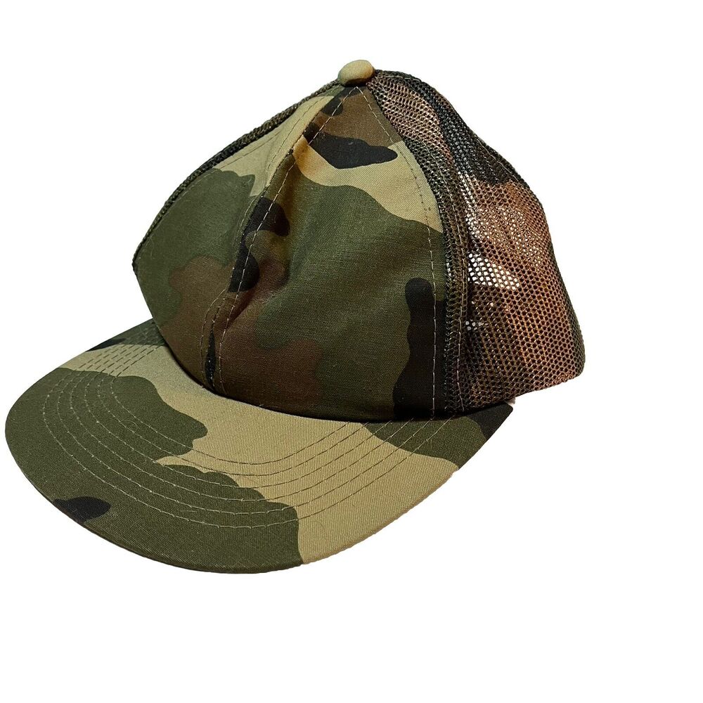 Vintage Duck Bay Woodland Camouflage Camo Blank Trucker Mesh Snapback Hat 90s